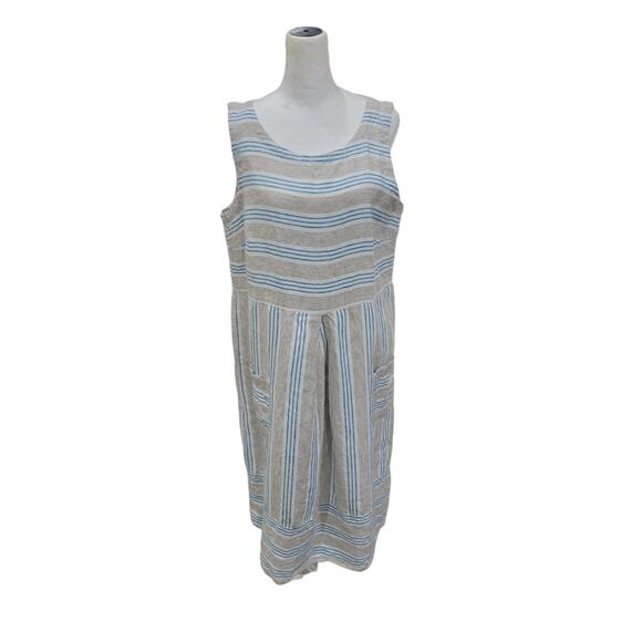 J. Jill Love Linen Linen Dress Women's Size MT Sleeveless Striped Sheath Pockets - Picture 2 of 13
